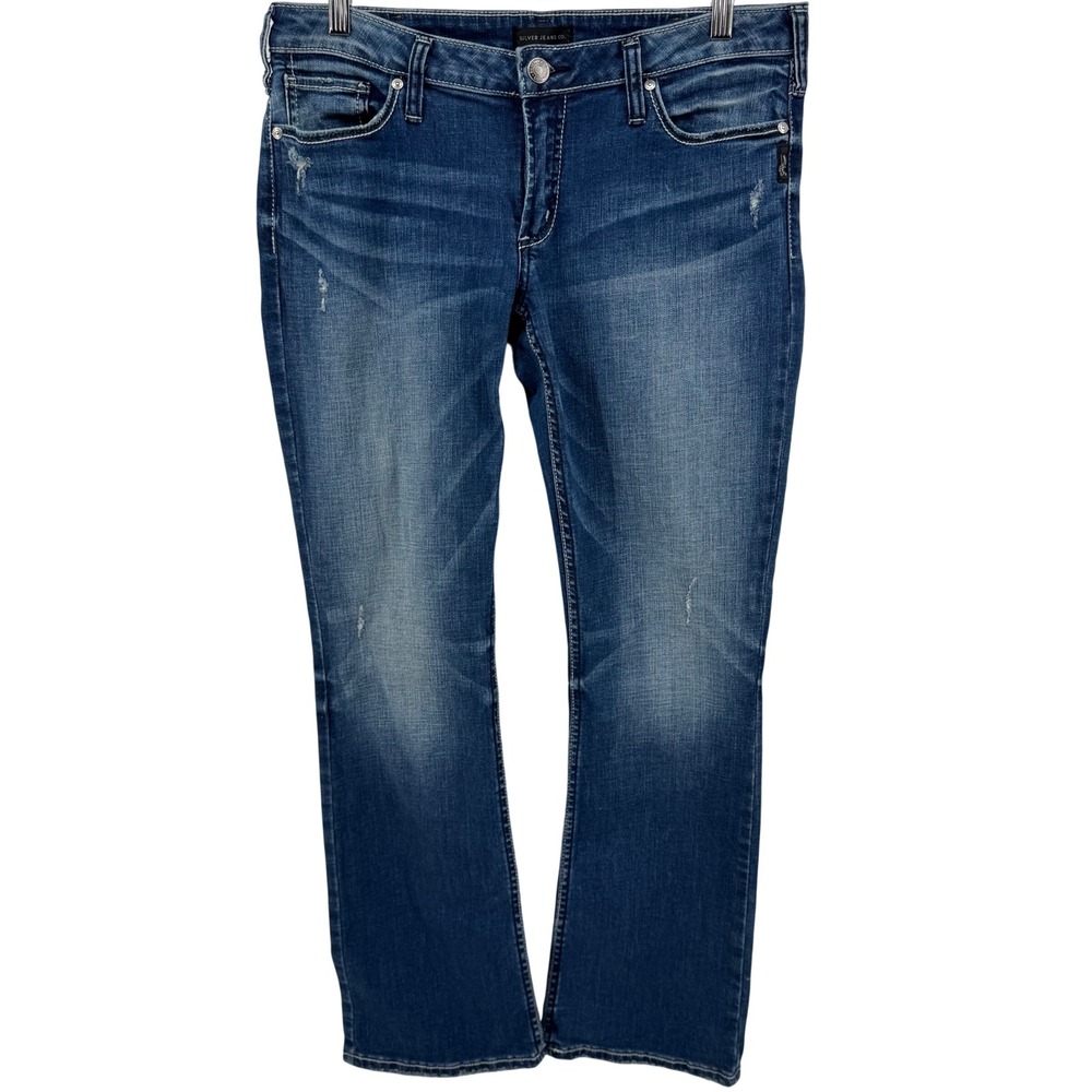 Silver Jeans Tuesday Slim Boot Womens W32 L31 Blue Distressed Mid Rise Denim